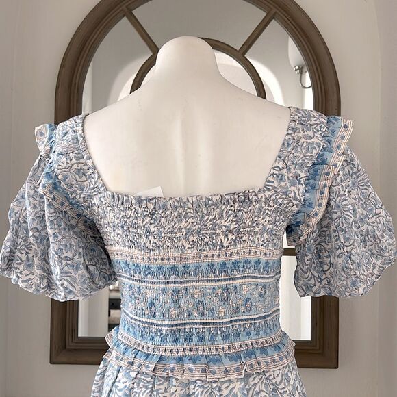 Bell Ashley Ruffled Puff Sleeve Midi Dress in Blue White, NWT, Size XL - Picture 13 of 16